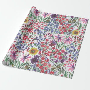 Colorful vibrant Watercolor Floral botanical  Wrapping Paper