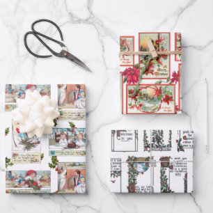 Colorful Victorian Christmas Card Collage Wrapping Paper Sheet