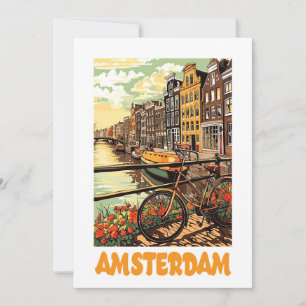 Colorful Vintage Amsterdam Holland Canal City  Card