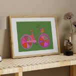 Colorful Vintage Bike with Flowers Illustration Poster<br><div class="desc">A cute bike illustration in a colorful palette of green,  purple,  and orange. Click customize if you'd like to change the background color.</div>