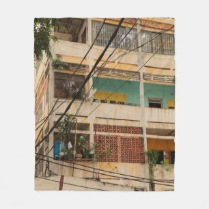 Colorful Vintage Building - Vietnamaged, ancient, Fleece Blanket