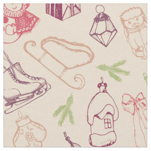 Colorful vintage christmas chalk toys fabric