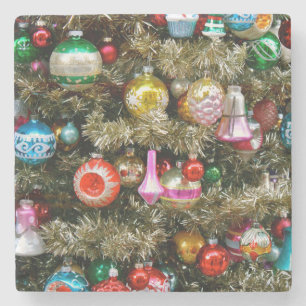 Colorful Vintage Christmas Tree Ornaments Stone Coaster