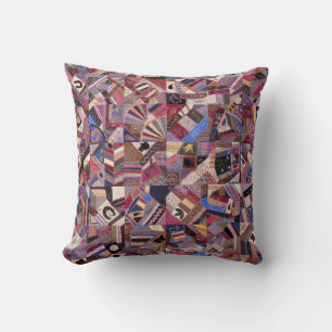 Colorful Vintage Crazy Quilt Cushion