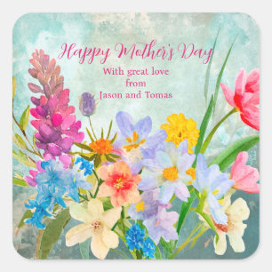  Colorful Vintage Floral Mother's Day Square Sticker