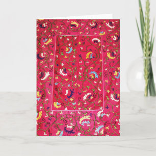 Colorful Vintage Folk Art Fabric Holiday Card