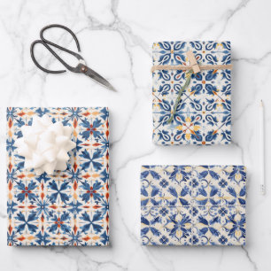 Colorful Vintage Portuguese: Artistic Design Wrapping Paper Sheet