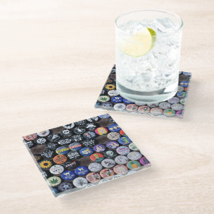 Colorful Vintage Retro Badge Collection Glass Coaster