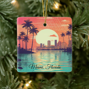 Colorful Vintage Retro Miami Florida Travel Ceramic Ornament