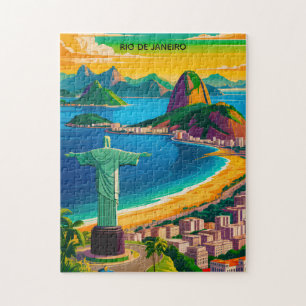 Colorful Vintage Rio de Janeiro Cristo Redentor Jigsaw Puzzle