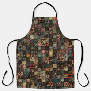 Colorful vintage seamless pattern with floral and apron