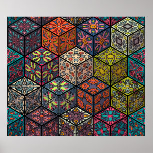 Colorful vintage seamless pattern with floral and poster