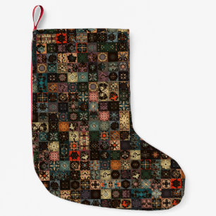 Colorful vintage seamless pattern with floral and  small christmas stocking