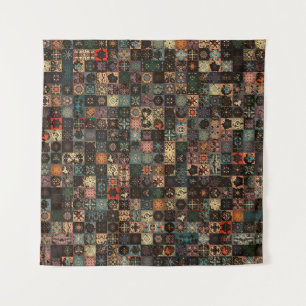 Colorful vintage seamless pattern with floral and  tapestry