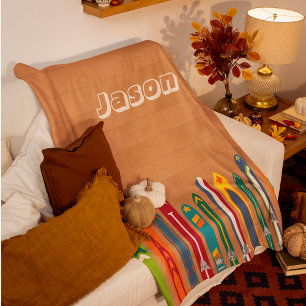 Colorful Vintage Skis Personalized Fleece Blanket