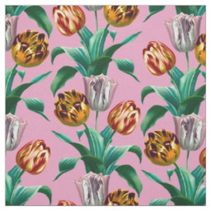 Colorful Vintage Watercolor Tulip Flowers Pattern Fabric