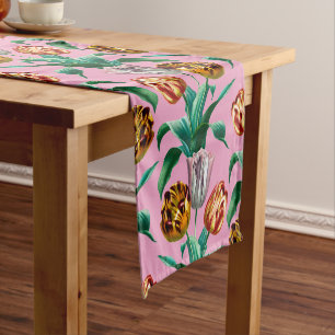 Colorful Vintage Watercolor Tulip Flowers Pattern Short Table Runner