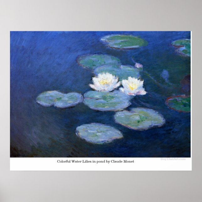 colorful Water Lilies in pond by Claude Monet Poster (Front)