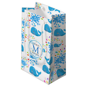 Colorful Water Splash Blue Whale Monogram Pattern Small Gift Bag