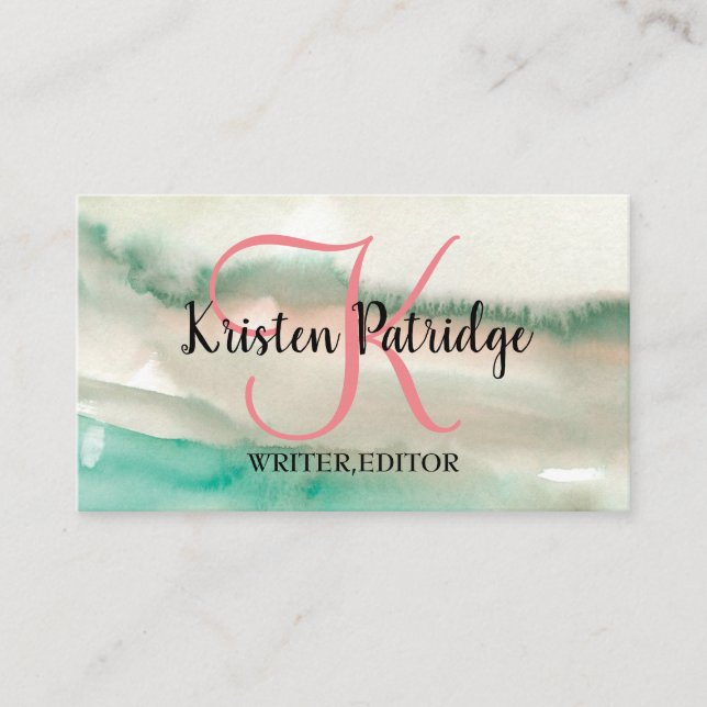 COLORFUL WATERCOLOR ABSTRACT TRENDY WRITER BUSINESS CARD (Front)