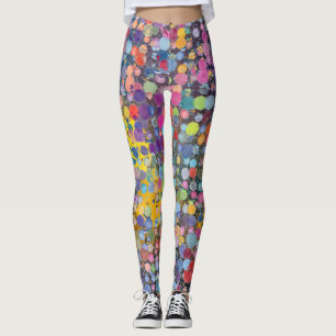 Colorful Watercolor and Grey Yoga Pants Leggings