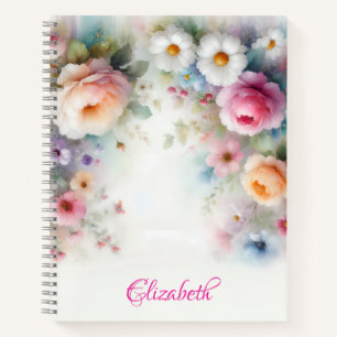 Colorful Watercolor Aquarell Flowers Cute Template Notebook