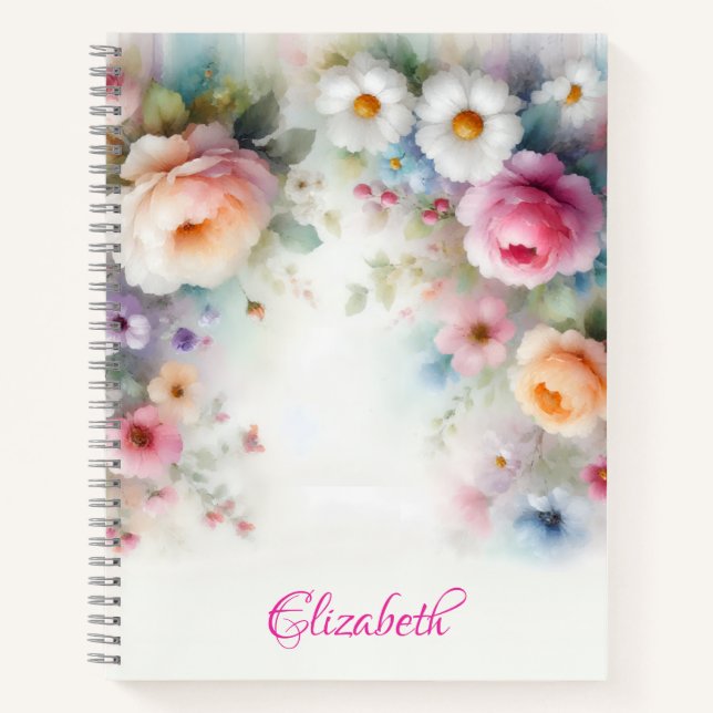 Colorful Watercolor Aquarell Flowers Cute Template Notebook (Front)