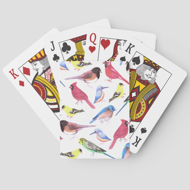Colorful watercolor birds in multicolor playing cards (Back)