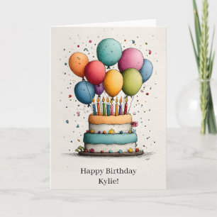 Colorful Watercolor Birthday Cake with Candles Card