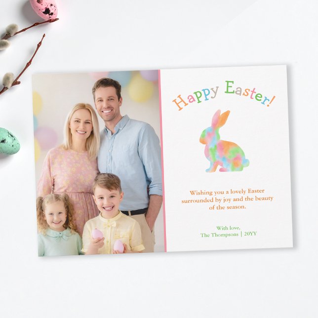 Colorful Watercolor Bunny Family Easter Photo Card (Creator Uploaded)