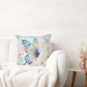 Colorful Watercolor Butterfly Floral Cushion