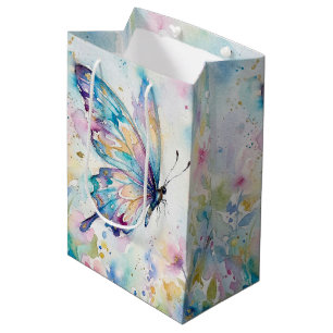 Colorful Watercolor Butterfly Floral Medium Gift Bag