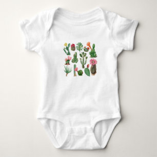 Colorful Watercolor Cactus & Succulents Flowers Baby Bodysuit