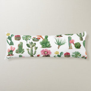 Colorful Watercolor Cactus & Succulents Flowers Body Cushion