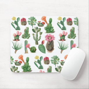 Colorful Watercolor Cactus & Succulents Flowers Mouse Pad