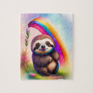 Colorful Watercolor Cute Baby Sloth  Jigsaw Puzzle