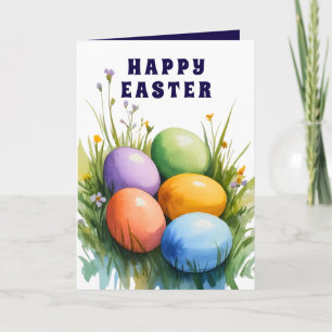 Colorful Watercolor Easter Eggs Holiday Card
