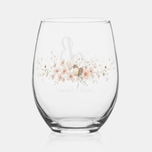 Colorful Watercolor Floral birds Hummingbird Harmo Stemless Wine Glass