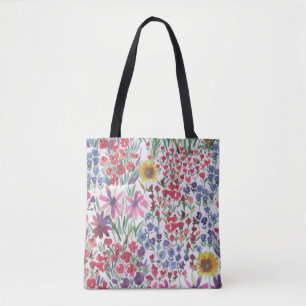 Colorful Watercolor Floral botanical Boho Garden  Tote Bag