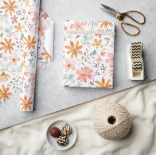 Colorful Watercolor Floral Pattern Wrapping Paper
