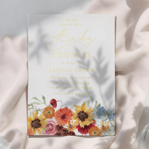 Colorful Watercolor Floral Summer Baby Shower Gold