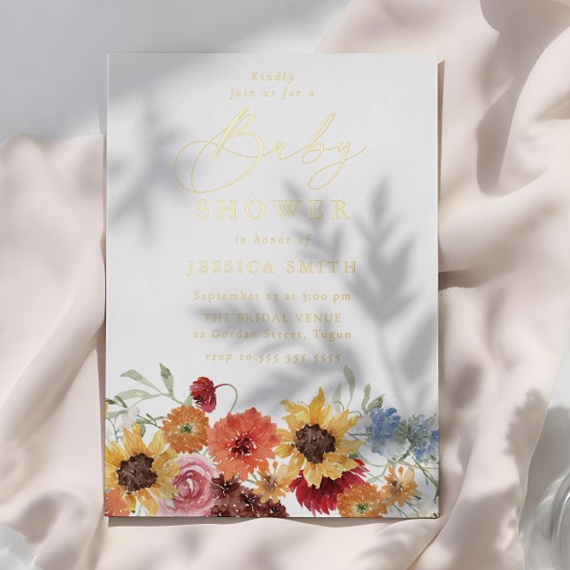 Colorful Watercolor Floral Summer Baby Shower Gold (Creator Uploaded)