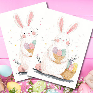 Colorful watercolor Flowers and Easter Bunny Tissue Paper