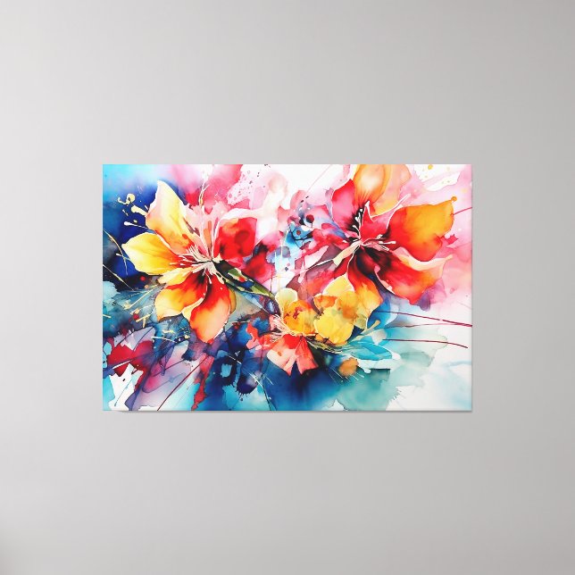 Colorful Watercolor Flowers Vibrant Art Canvas Print (Front)