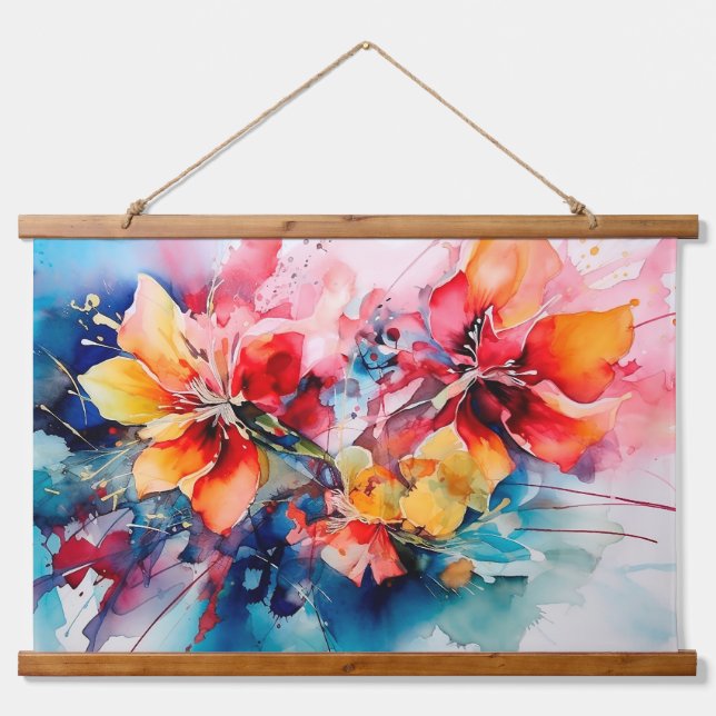 Colorful Watercolor Flowers Vibrant Art Hanging Tapestry (Front)