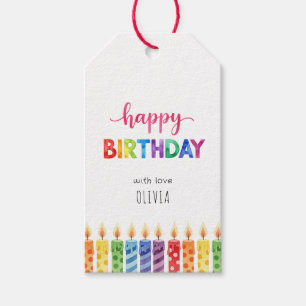 Colorful Watercolor Happy Birthday Kids Gift Tags
