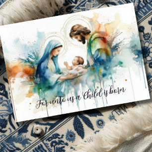 Colorful Watercolor Holy Family Holiday Card