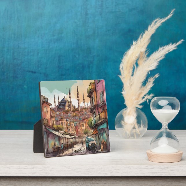 Colorful Watercolor Istanbul Skyline Plaque (Insitu)
