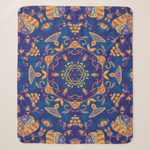 Colorful watercolor kaleidoscope mandala. Oriental Sherpa Blanket
