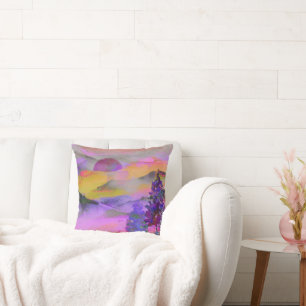 Colorful watercolor landscape painting cushion